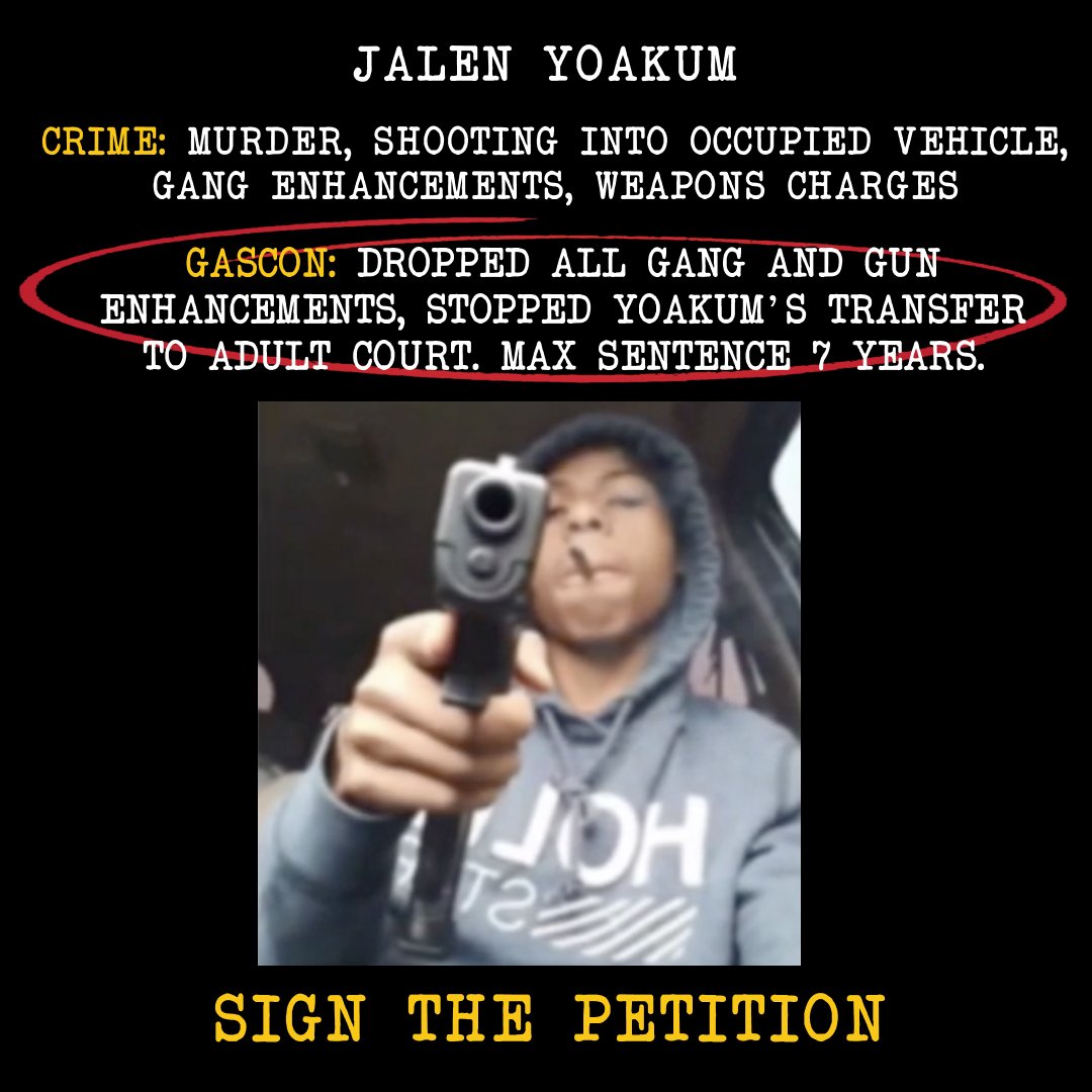 In 2017, gang member Jalen Yoakum, 17, murdered Ontario Courtney, an innocent man who was mistaken as a rival gang member.
Due to his previous convictions and gang affiliations, Yoakum was set to be tried as an adult.
When George Gascon took office, he dropped all gang, gun, and previous conviction enhancements. Now, Yoakum will be released by age 25.
Yoakum continues to boast his gang affiliation from juvie.
Violent criminals like Jalen Yoakum know that George Gascon is their biggest advocate.
We must recall George Gascon.
Sign the petition TODAY (link in bio)
#RecallDAGeorgeGascon